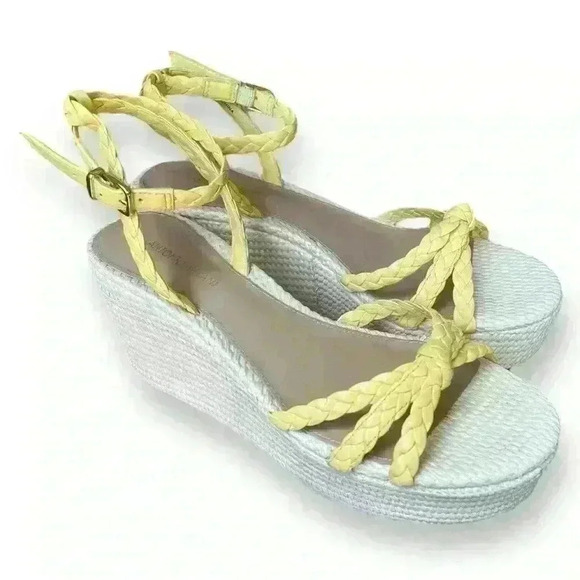 ANTONIO MELANI Shoes - Antonio Melani Yellow Braided Leather Stacked Wedge Sandals 9.5
